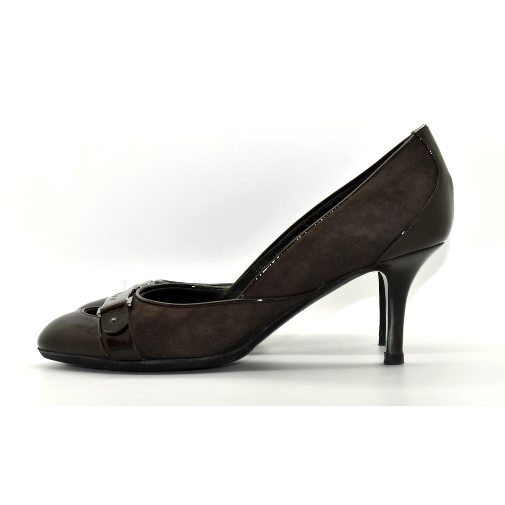 Auth CHRISTIAN DIOR Button Escarp 7 Marron Moyen Leather Button Strap Pump Sz 37 - Picture 3 of 7